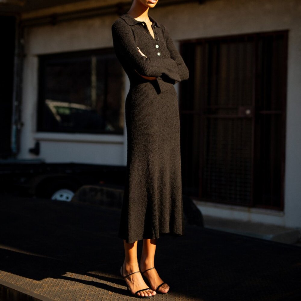NWT. THIRD FORM UNBOUND KNIT SHIRT DRESS | BLACK